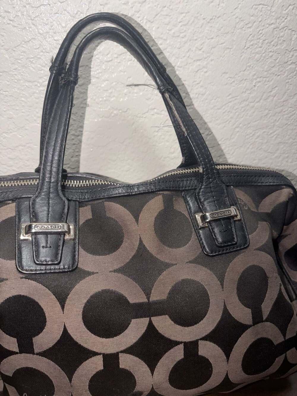 Coach Taylor Op Art Satchel Black and Charcoal Canvas Bag - Picture 2 of 10